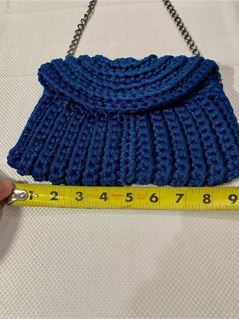 Cottage core Handcrafted Navy Crochet Crossbody Bag with Chain Strap